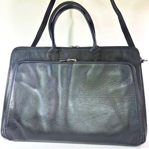 Leather Briefcase Messenger Bag - Black